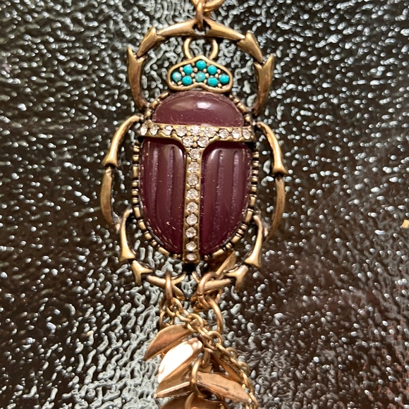 Oscar de la Renta Scarab Necklace Egyptian Semi Precious Vintage - Picture 2 of 12
